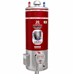 Crown 20 Gallon Storage Geyser Gas + Electric – Heavy Duty 10x10 Gauge Tank Water Heater with Official 1 Year Brand Warranty