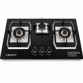 Crown CR-19G Built-In Gas Hob – 3 Burner Tempered Glass Cooktop with Auto Ignition | Official 1 Year Brand Warranty