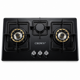 Crown CR-13B Built-In Hob – 3 Burner Gas Stove with Copper Valve, Long Nozzle, Iron Grill & Stainless Steel Top | 1-Year Official Brand Warranty
