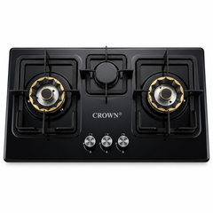 Crown CR-13B Built-In Hob – 3 Burner Gas Stove with Copper Valve, Long Nozzle, Iron Grill & Stainless Steel Top | 1-Year Official Brand Warranty