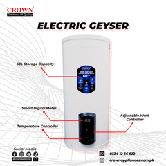 Crown EG-16G 60L Electric Geyser | Solar-Supported Water Heater with Digital Control Panel, Imported Heating Element & Durable ABS Body - Crown Appliances