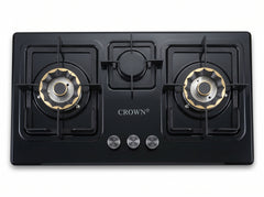 Crown CR-13B Built-In Hob – 3 Burner Gas Stove with Copper Valve, Long Nozzle, Iron Grill & Stainless Steel Top | 1 Year Brand Warranty
