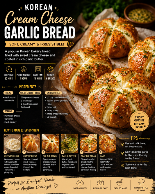 Korean Cream Cheese Garlic Bread Recipe (Bakery Style)