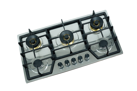 Crown CR-3112 Built-In Gas Hob – 5 Burner Black Stainless Steel Cooktop with Auto Ignition