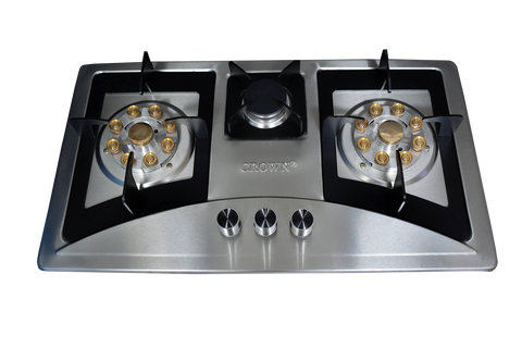 Crown CR-15S Built-In Gas Hob – 3 Burner Stainless Steel Cooktop for Modern Kitchens