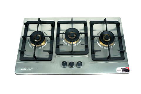 Crown CR-3113 Built-In Gas Hob – 3 Burner Stainless Steel Cooktop with Auto Ignition