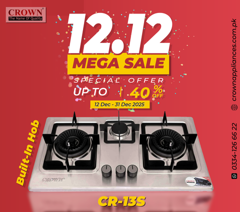 Crown CR-13S Built-In Gas Hob – 3 Burner Stainless Steel Cooktop with Auto Ignition for Modern Kitchens