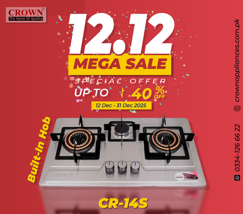 Crown CR-14S Built-In Gas Hob – 3 Burner Stainless Steel Cooktop with Auto Ignition, Safety Features & 1-Year Brand Warranty ✅
