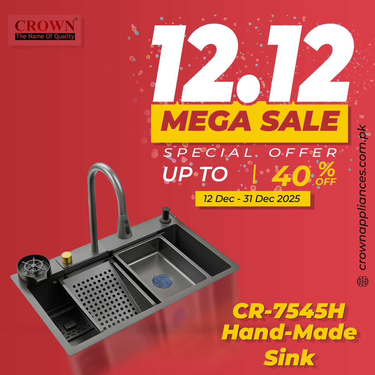 Crown CR-7545H Handmade Kitchen Sink – Premium Stainless Steel Single Bowl with Modern Design