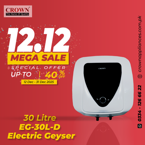 Crown EG-30L(D) Electric Geyser – 30 Litre Water Heater Featuring an Imported Italian Element & Pure ABS Body