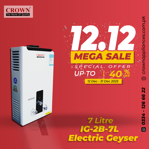 Crown Instant Geyser IG-2B-7L – 7 Litre Imported Water Heater with Digital Display, 1kg Heat Exchanger & 1-Year Brand Warranty ✅