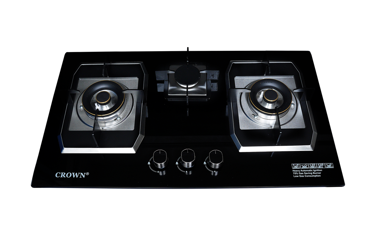 The NEW Crown CR-19G Built-In Gas Hob – 3 Burner Tempered Glass Cooktop with Auto Ignition for Modern Kitchens | 1-Year Brand Warranty