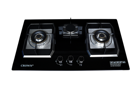 The NEW Crown CR-19G Built-In Gas Hob – 3 Burner Tempered Glass Cooktop with Auto Ignition for Modern Kitchens | 1-Year Brand Warranty