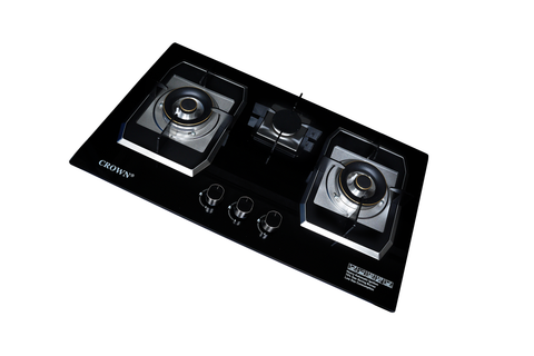 The NEW Crown CR-19G Built-In Gas Hob – 3 Burner Tempered Glass Cooktop with Auto Ignition for Modern Kitchens | 1-Year Brand Warranty