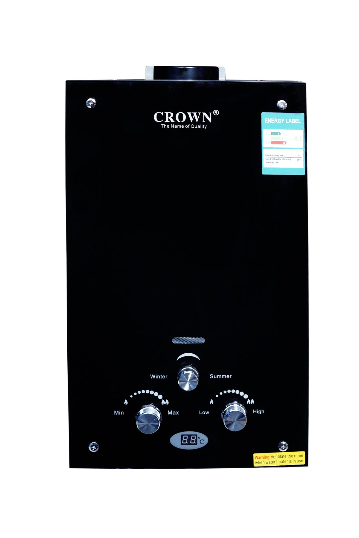 Crown Instant Geyser IG-3B-7L – 7 Litre Imported Water Heater with Digital Display, Full Black Glass Top, 1kg Heat Exchanger & 1-Year Brand Warranty ✅