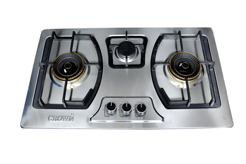 Crown CR-3111S Built-In Gas Hob – 3 Burner Stainless Steel Cooktop with Auto Ignition for Modern Kitchens