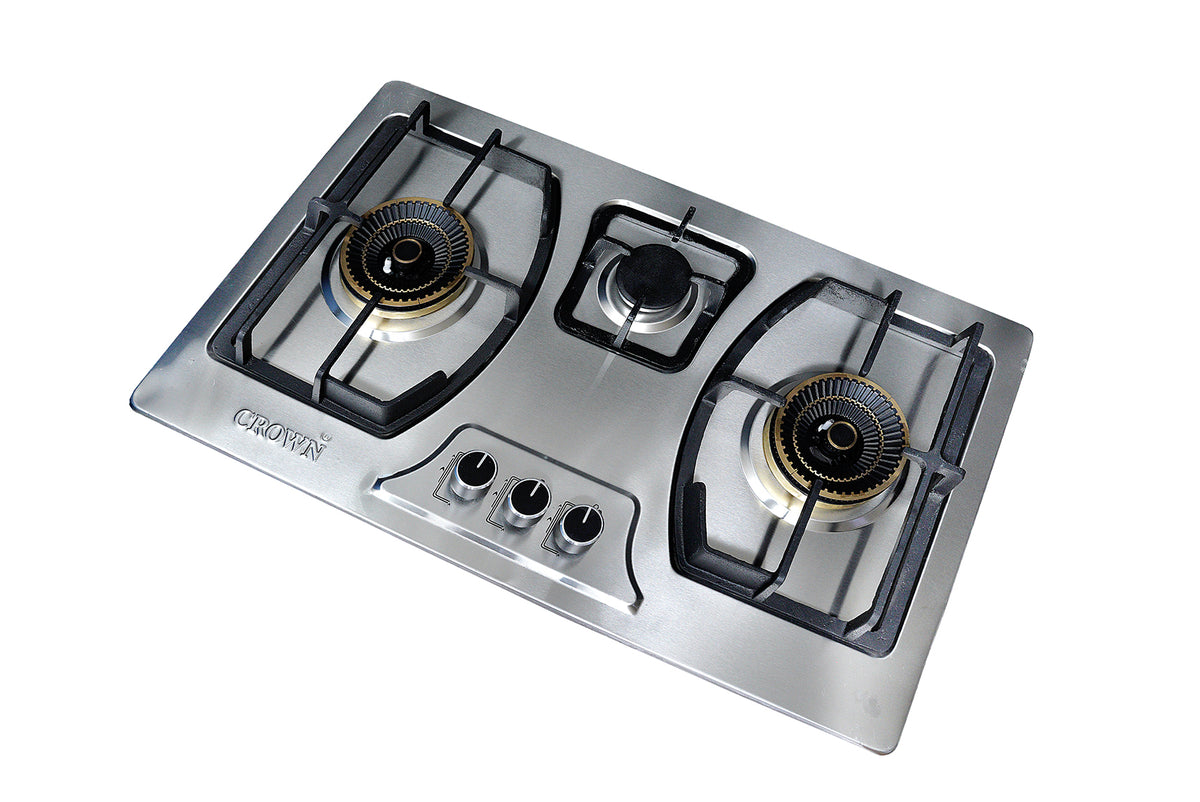 Crown CR-3111S Built-In Gas Hob – 3 Burner Stainless Steel Cooktop with Auto Ignition for Modern Kitchens