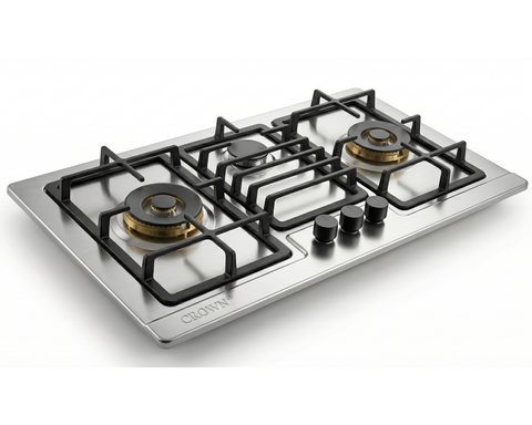 Crown CR-3114 Built-In Gas Hob – 3 Burner Stainless Steel Cooktop with Auto Ignition