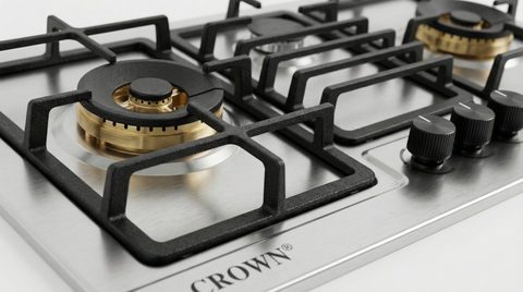 Crown CR-3114 Built-In Gas Hob – 3 Burner Stainless Steel Cooktop with Auto Ignition