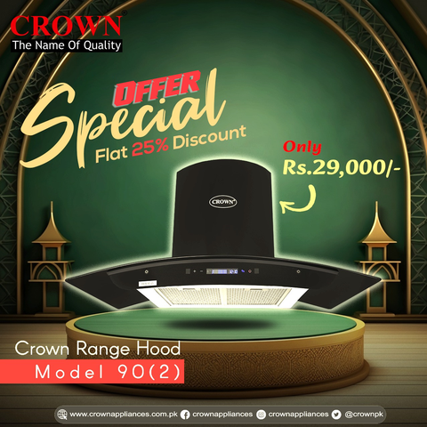 Crown 90(2) Kitchen Range Hood – 90cm Stainless Steel Chimney Hood with Powerful Suction & LED Lights