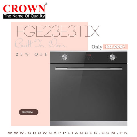 Crown B4-FGE23E3TIX Built-In Oven – 73L Stainless Steel Electric Kitchen Oven with Multi-Function Cooking