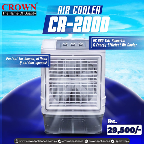 Crown Room Cooler CR-2000 – Powerful Air Cooler 220V with High Airflow, Energy Efficient Motor & Brand Warranty ✅