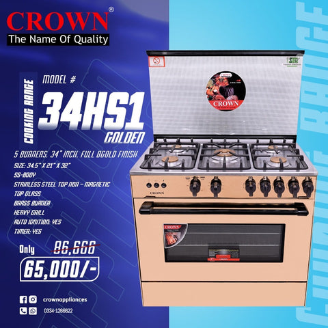 Crown 34-HS1 Golden Cooking Range (IMP) – 4 Burner Gas Stove with Oven & Grill