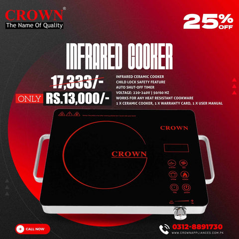 Crown Infrared Cooker/Hot Plate 666 – Rapid Heating Electric Cooktop with Energy Efficient Infrared Technology, Smart Controls & Brand Warranty ✅