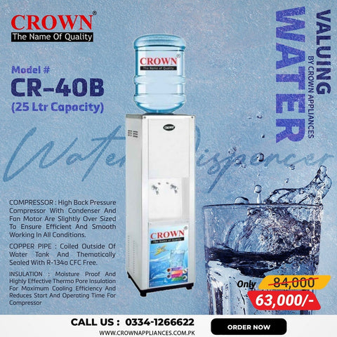 Crown CR-40B Water Cooler – 25 Litre Stainless Steel Cold Water Dispenser for Home & Office