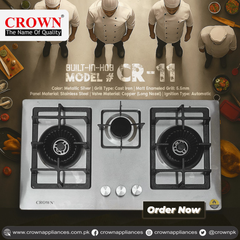 Crown CR-11S Built-In Gas Hob – 2 Burner Stainless Steel Cooktop for Compact Kitchens - Crown Appliances