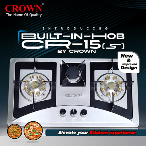 Crown CR-15S Built-In Gas Hob – 5 Burner Stainless Steel Cooktop for Modern Kitchens