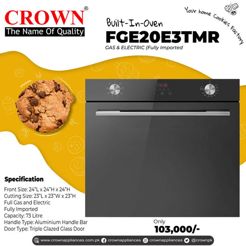 Crown B2-FGE20E3TMR Built-In Oven – 73L Electric Kitchen Oven with Multi-Function Cooking & Digital Control