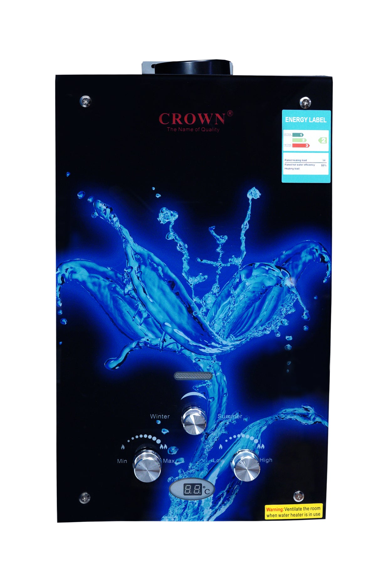Crown Instant Geyser IG-8B-7L – 7 Litre Imported Water Heater with Digital Display, 3D Glass Top, 1kg Heat Exchanger & 1-Year Brand Warranty ✅