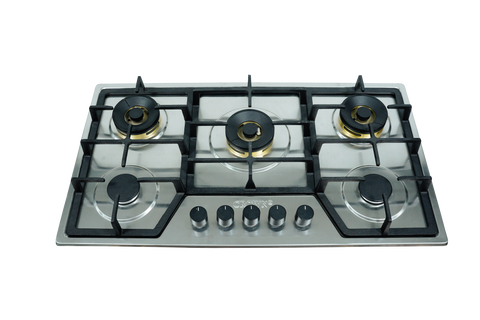 Crown CR-3112 Built-In Gas Hob – 5 Burner Black Stainless Steel Cooktop with Auto Ignition