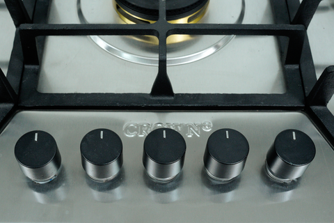 Crown CR-3112 Built-In Gas Hob – 5 Burner Black Stainless Steel Cooktop with Auto Ignition