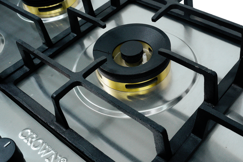 Crown CR-3112 Built-In Gas Hob – 5 Burner Black Stainless Steel Cooktop with Auto Ignition