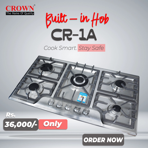 Crown CR-1A Built-In Gas Hob – Single Burner Compact Stainless Steel Cooktop for Small Kitchens