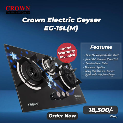 Crown CR-24G Built-In Gas Hob – 3 Burner 3D Glass Cooktop with Copper Valve (Long Nozzle), Multi-Colour Stylish Design & Brand Warranty ✅