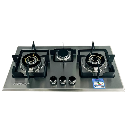 Crown CR-10S Built-In Gas Hob – 3 Burner Stainless Steel Cooktop for Modern Kitchens