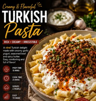 Turkish Pasta with creamy yogurt sauce