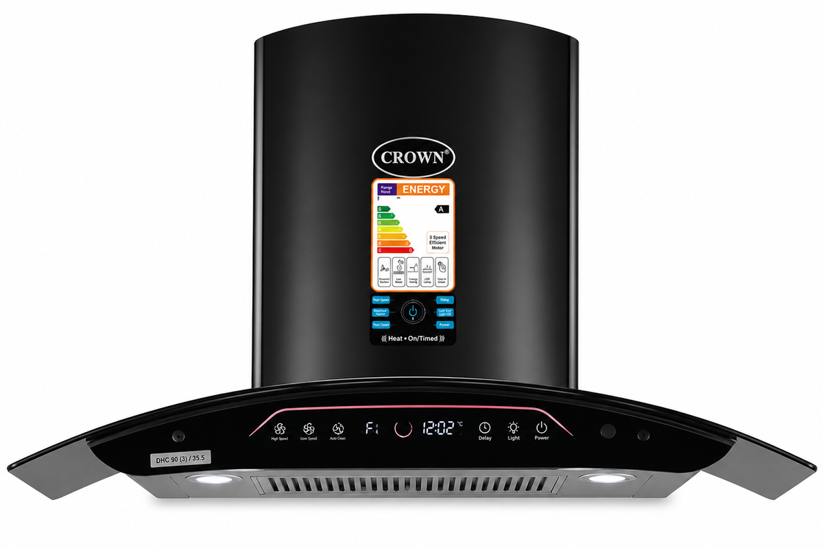 Crown 90(3) Kitchen Range Hood – 90cm Stainless Steel Chimney Hood with High Suction Power, LED Lights & Official Brand Warranty