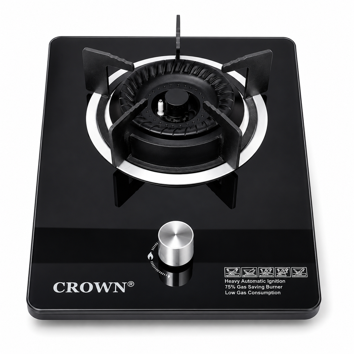 Crown CR-S1G Single Burner Built-In Gas Hob – Premium Tempered Glass Top Cooktop with Auto Ignition & Official Brand Warranty
