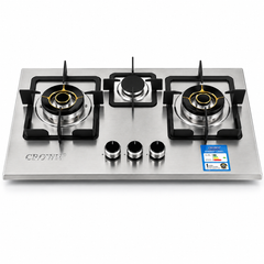 Crown CR-10S Built-In Gas Hob – 3 Burner Stainless Steel Cooktop with Auto Ignition & Official Brand Warranty