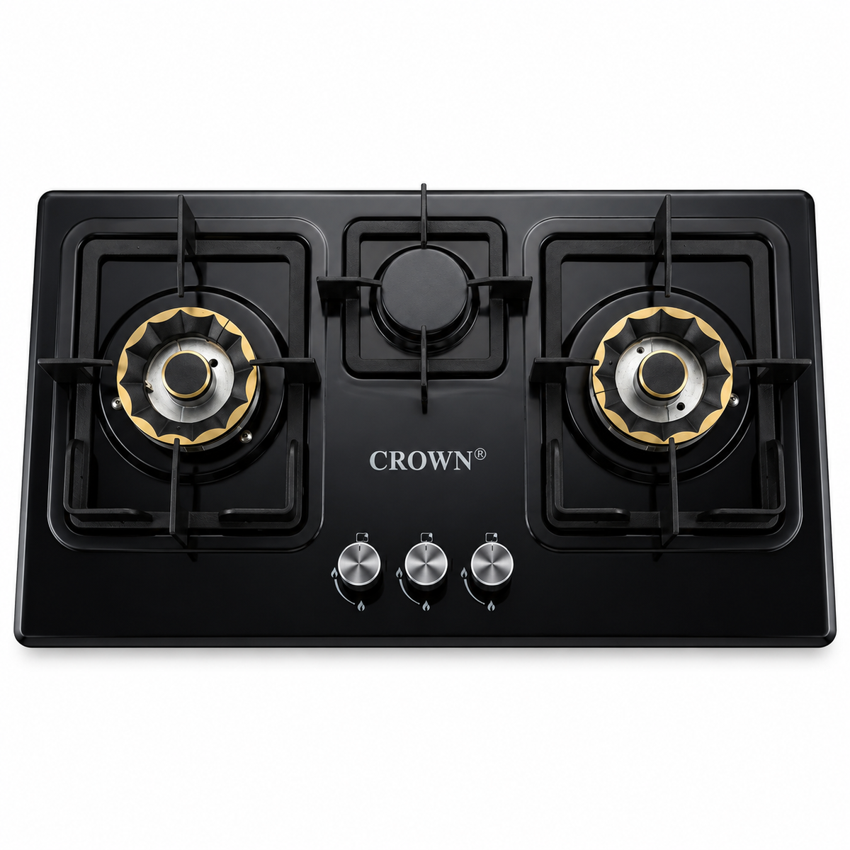 Crown CR-13B Built-In Hob – 3 Burner Gas Stove with Copper Valve, Long Nozzle, Iron Grill & Stainless Steel Top | 1-Year Official Brand Warranty