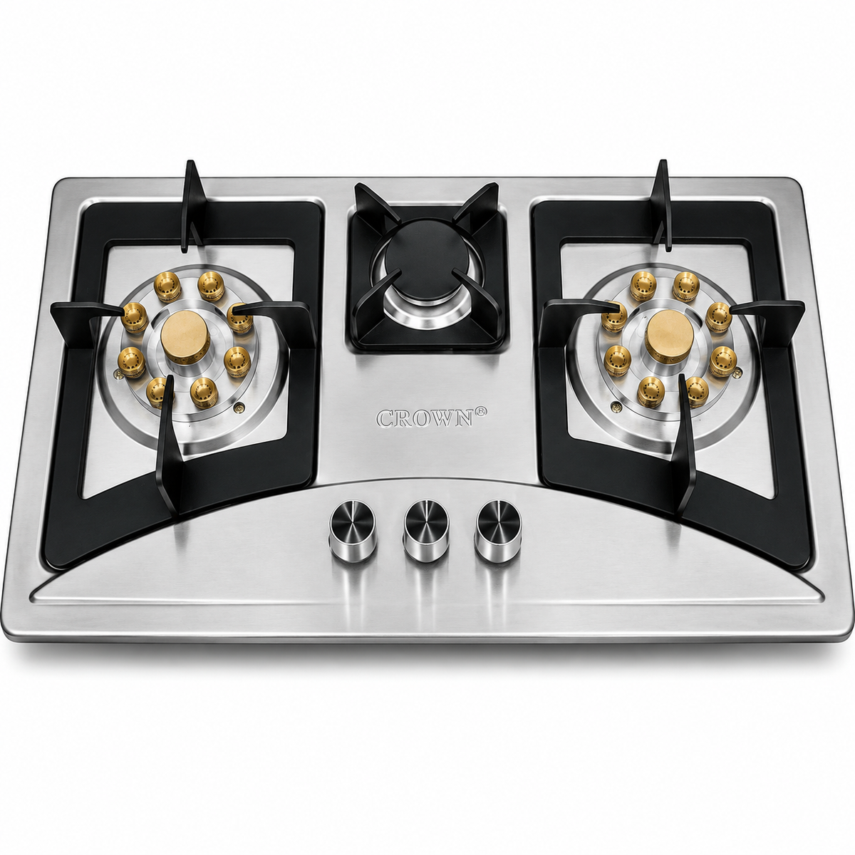 Crown CR-15S Built-In Gas Hob – 3 Burner Stainless Steel Cooktop for Modern Kitchens | 1-Year Official Brand Warranty