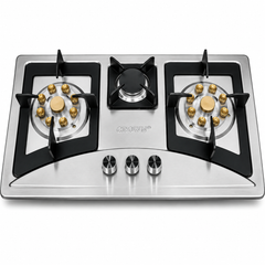Crown CR-15S Built-In Gas Hob – 3 Burner Stainless Steel Cooktop for Modern Kitchens | 1-Year Official Brand Warranty