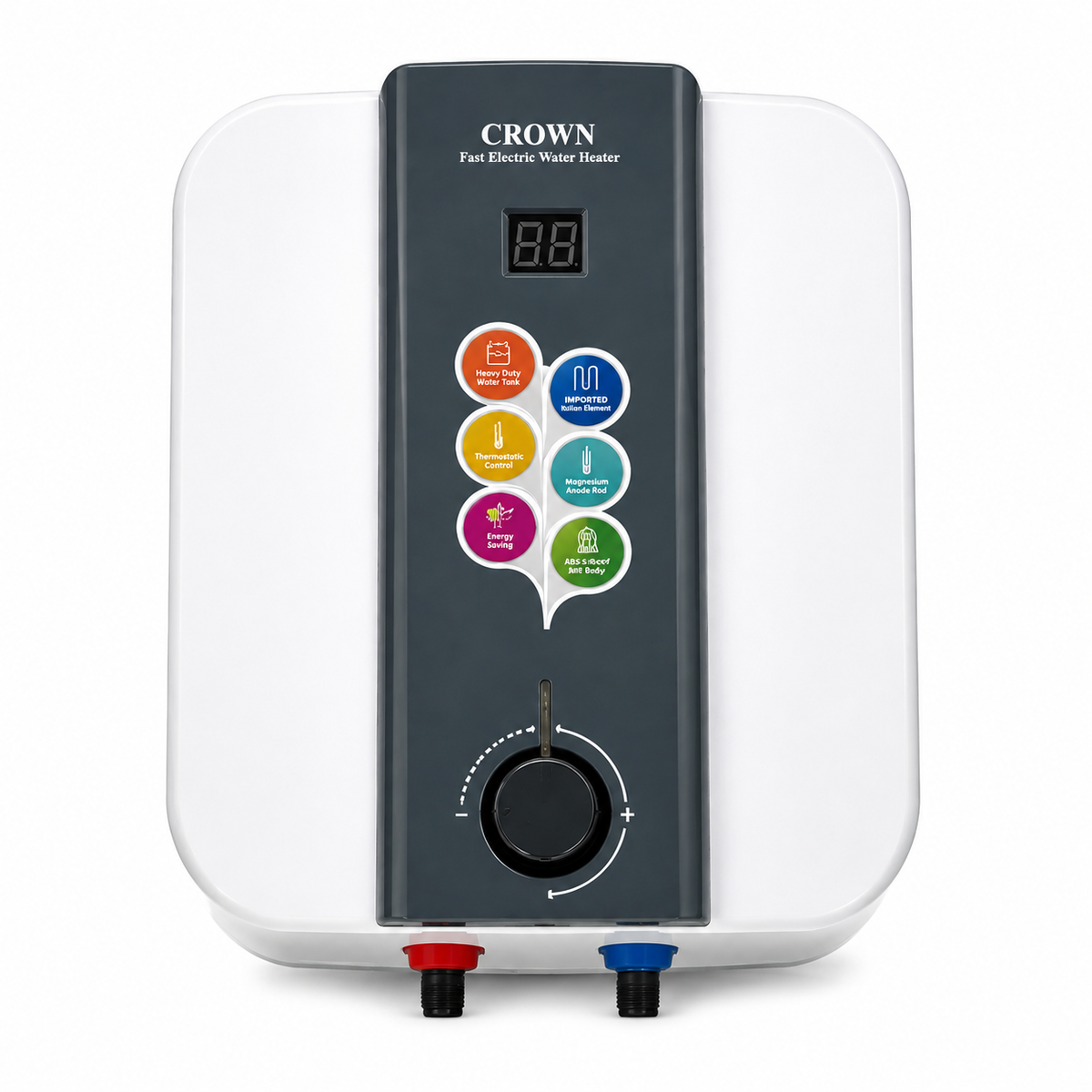 Crown EG-15L(D) Electric Geyser – 15 Litre Digital Water Heater with Imported Italian Heating Element, Full ABS Body & 1-Year Brand Warranty