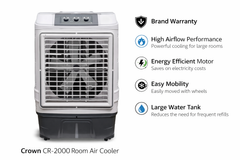 Crown CR-2000 Room Air Cooler – High Airflow 220V | Energy Efficient Motor with Warranty