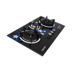Crown CR-24G Built-In Gas Hob – 3 Burner 3D Glass Cooktop with Copper Valve (Long Nozzle), Multi-Colour Stylish Design & Brand Warranty ✅
