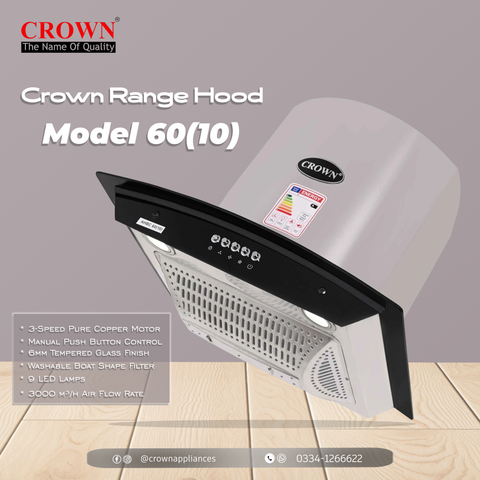 Crown 60(10) Kitchen Range Hood – 60cm Stainless Steel Chimney Hood with Powerful Suction & LED Lights